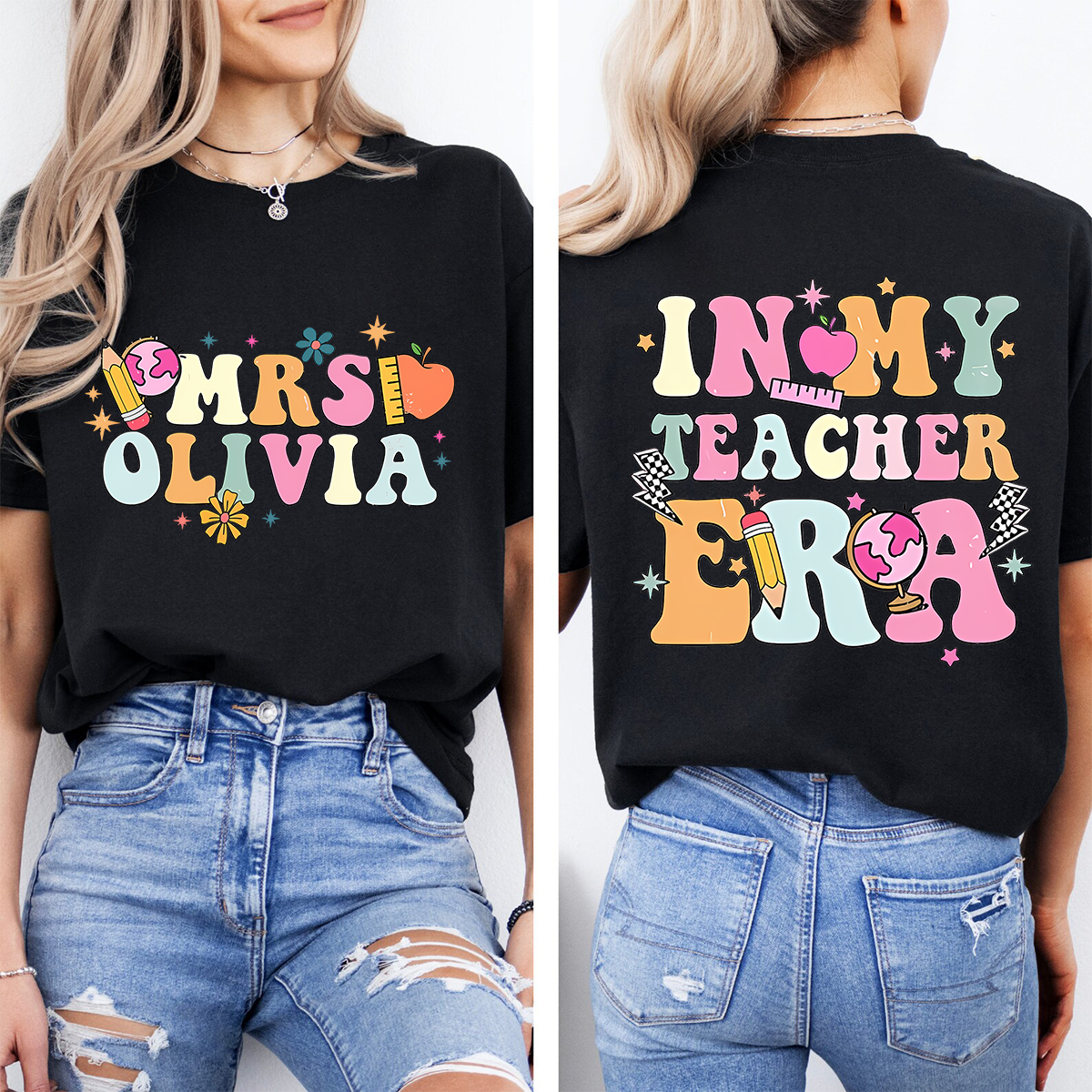 Personalized Name  In My Teacher Era Graphic  Double Printed T-shirt
