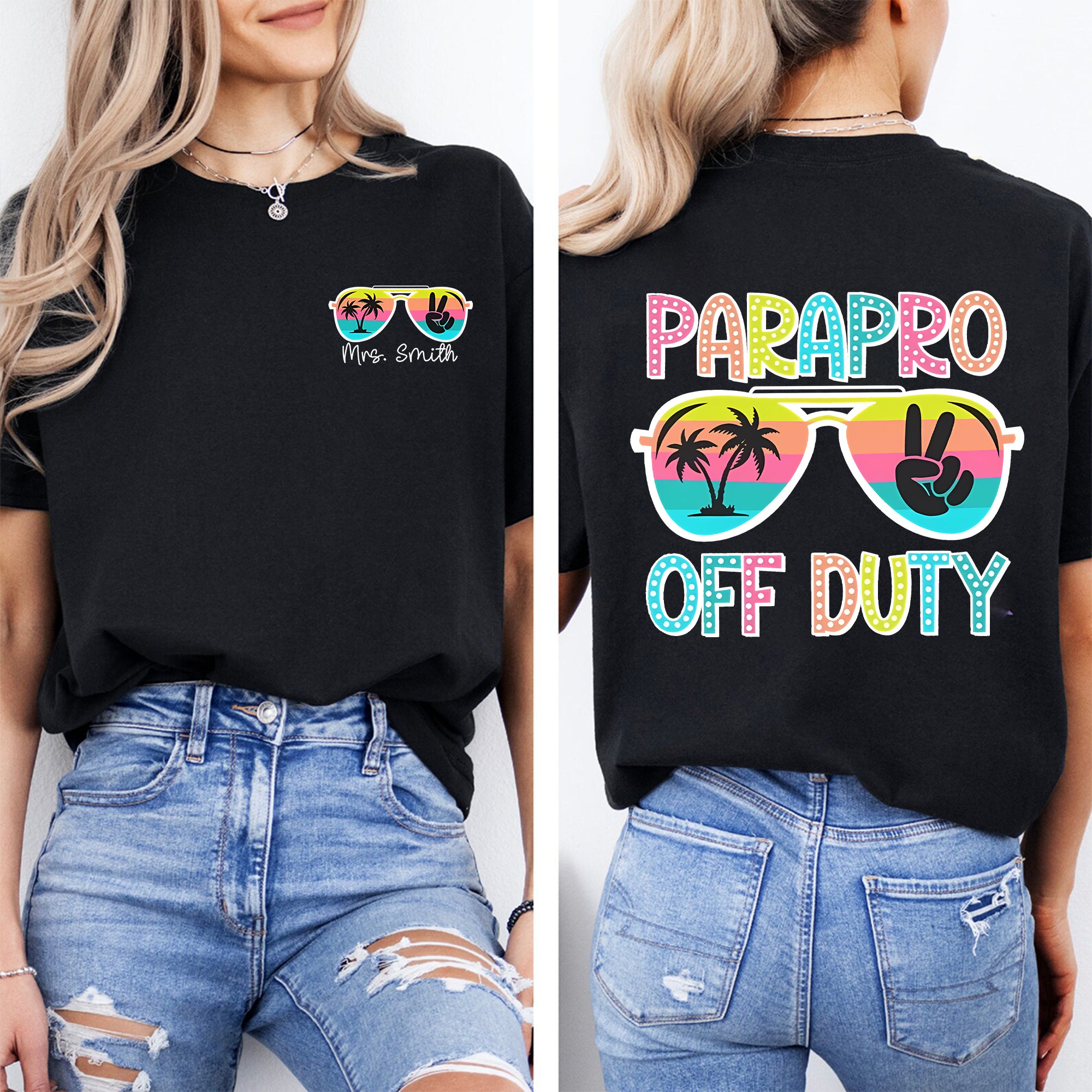 Personalized Name Parapro Off Duty Last Day Of School Double Printed T-shirt
