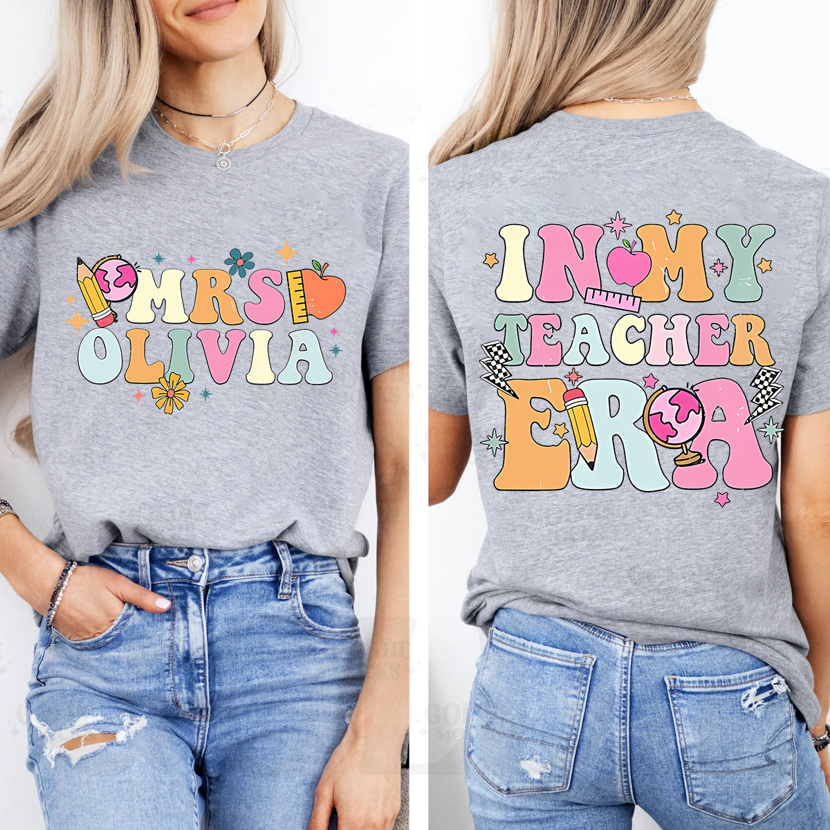 Personalized Name  In My Teacher Era Graphic  Double Printed T-shirt