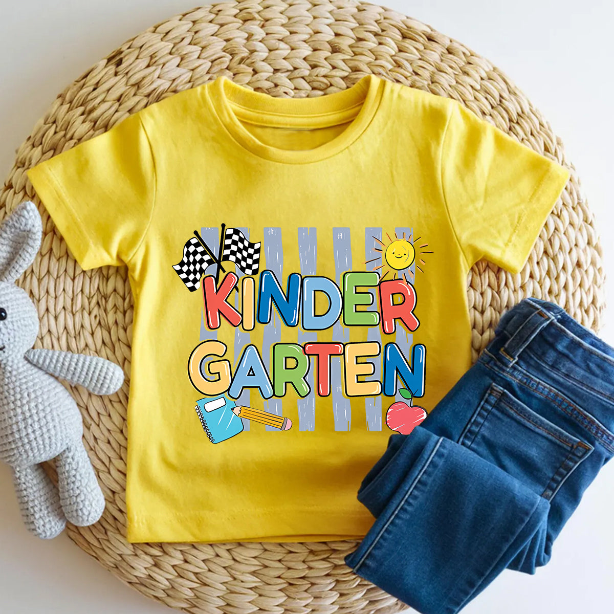 Personalized Grade Kindergarten Racing Flag Toddler T-shirts