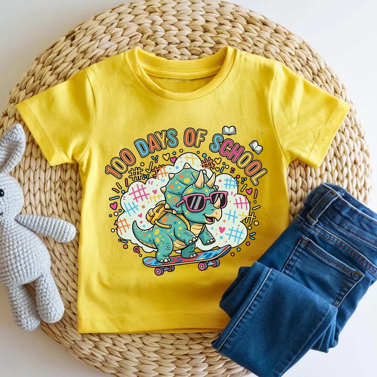 100 Days Of School Dinosaur And Colorful Font Prints Toddler T-shirts