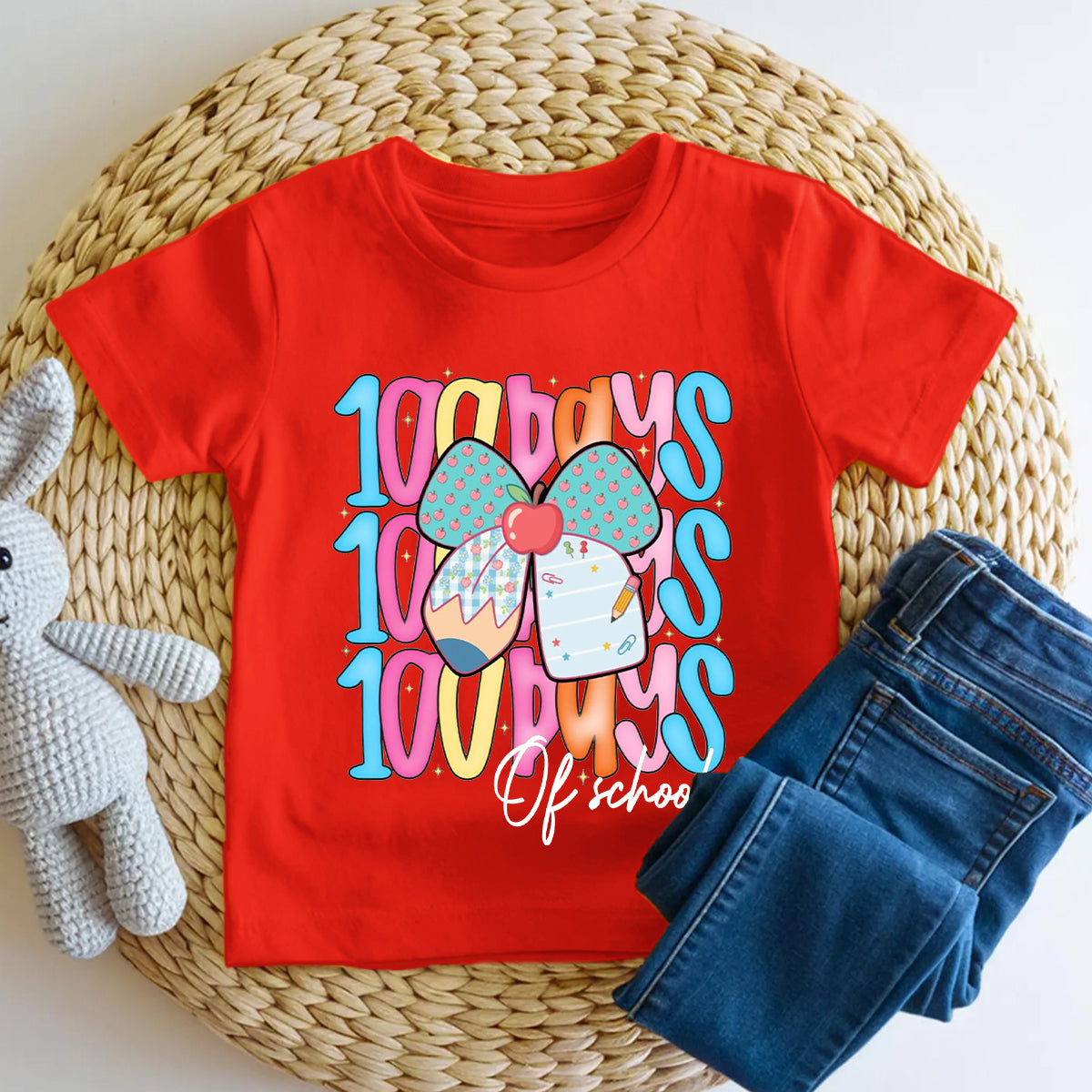 100 Days Of School Bows And Colorful Lettering Toddler T-shirts