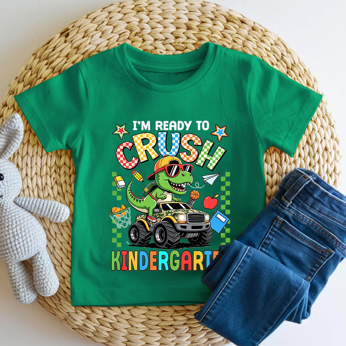 Personalized Grade I'M Ready To Crush Kindergarten Dino Truck Toddler T-shirts