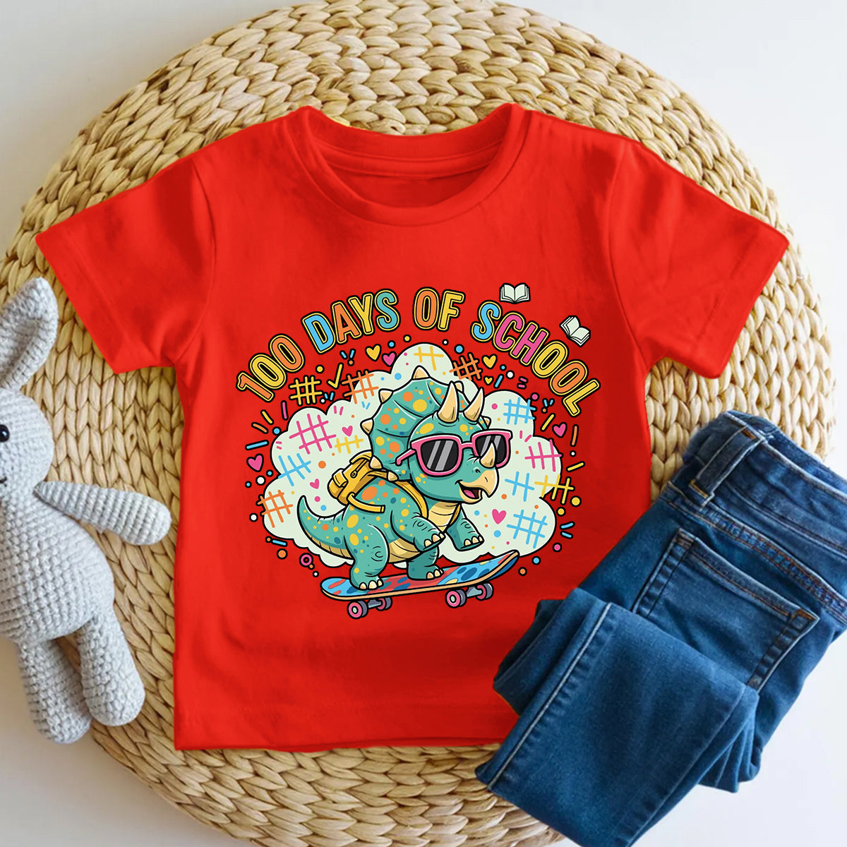 100 Days Of School Dinosaur And Colorful Font Prints Toddler T-shirts