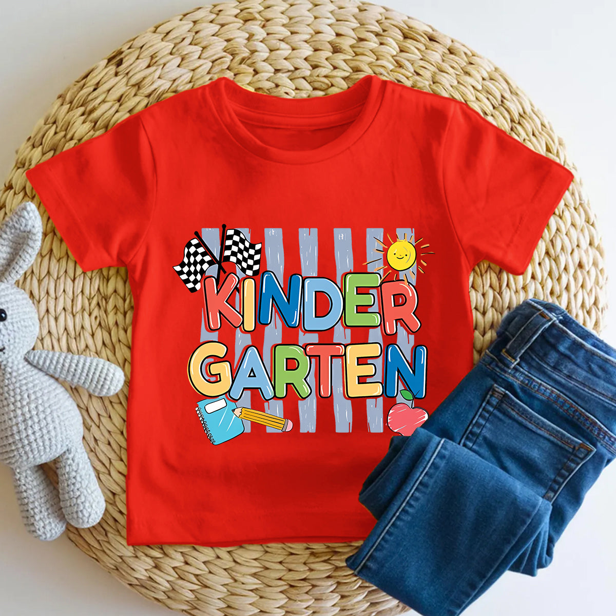 Personalized Grade Kindergarten Racing Flag Toddler T-shirts