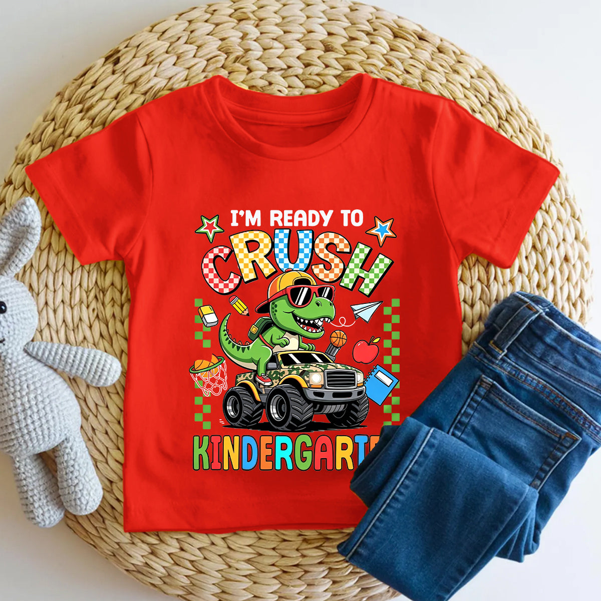 Personalized Grade I'M Ready To Crush Kindergarten Dino Truck Toddler T-shirts