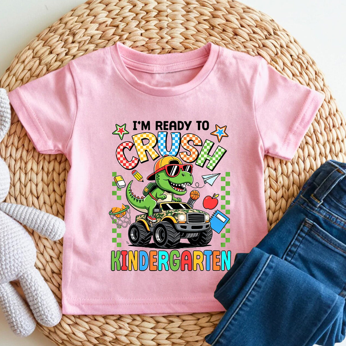 Personalized Grade I'M Ready To Crush Kindergarten Dino Truck Toddler T-shirts