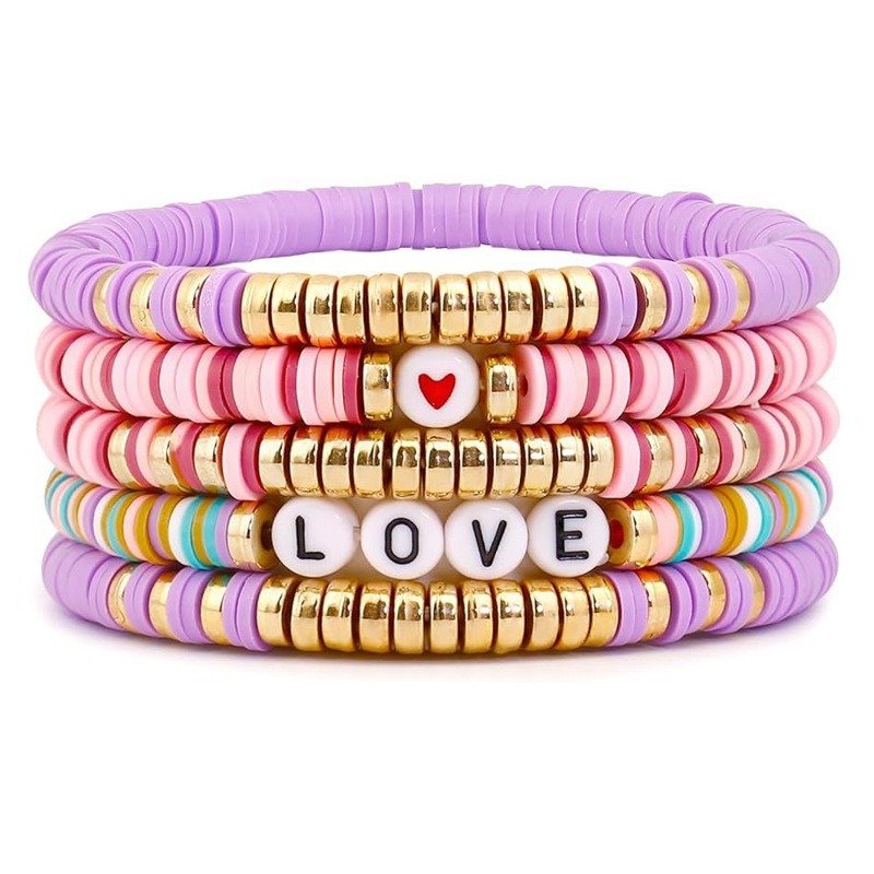 Polymer Colored Sliced Elastic Cord Letter Bracelet