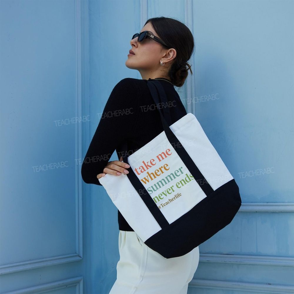Take Me Where Summer Never Ends Teacherlife  Color-blocked Canvas Bag