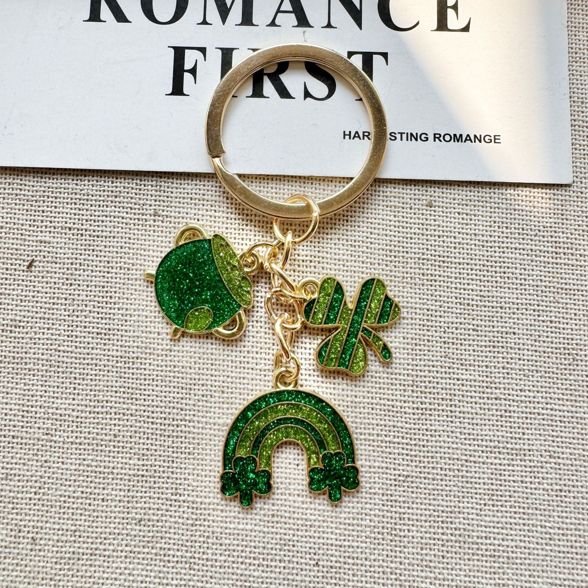 Four-Leaf Clover Keychain With Green Lucky Clover