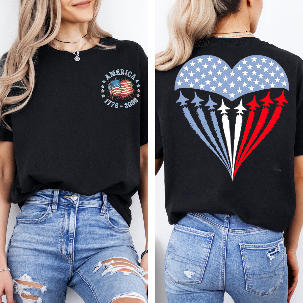 America Airplane Graphic  Double Printed T-shirt