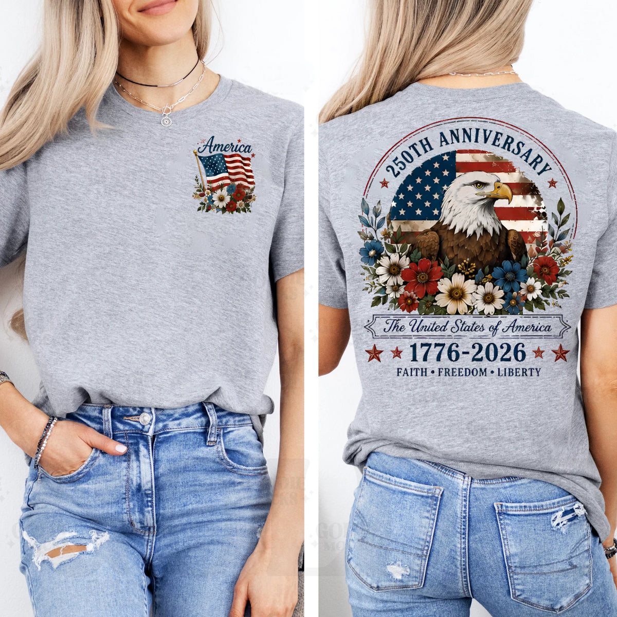 250th Anniversary Faith Freedom  Liberty   Double Printed T-shirt