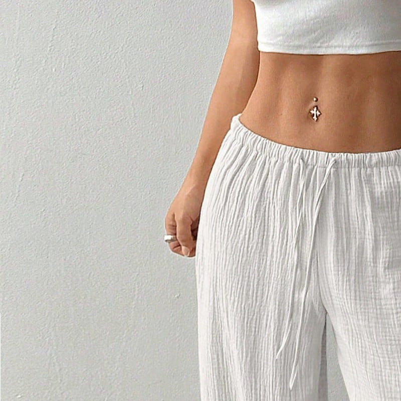 Casual Solid Color Loose Wide-Leg Floor-Length Trousers