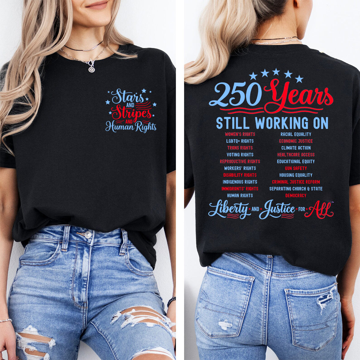 Stars And Stripes And Human Rights  Double Printed T-shirt
