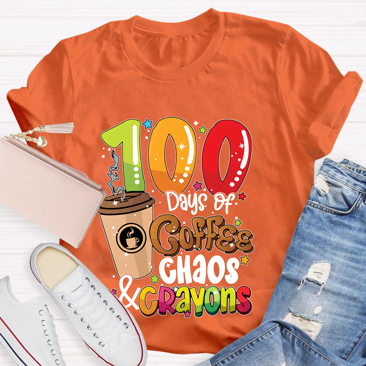 100 Days Of Coffee Chaos And Crayons T-shirt