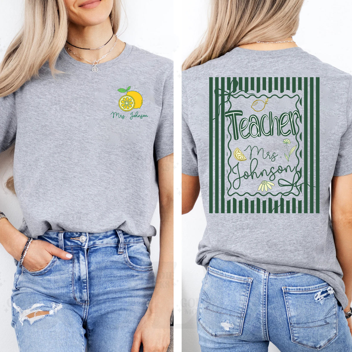 Personalized Name  Teacher Lemon Pattern  Double Printed T-shirt