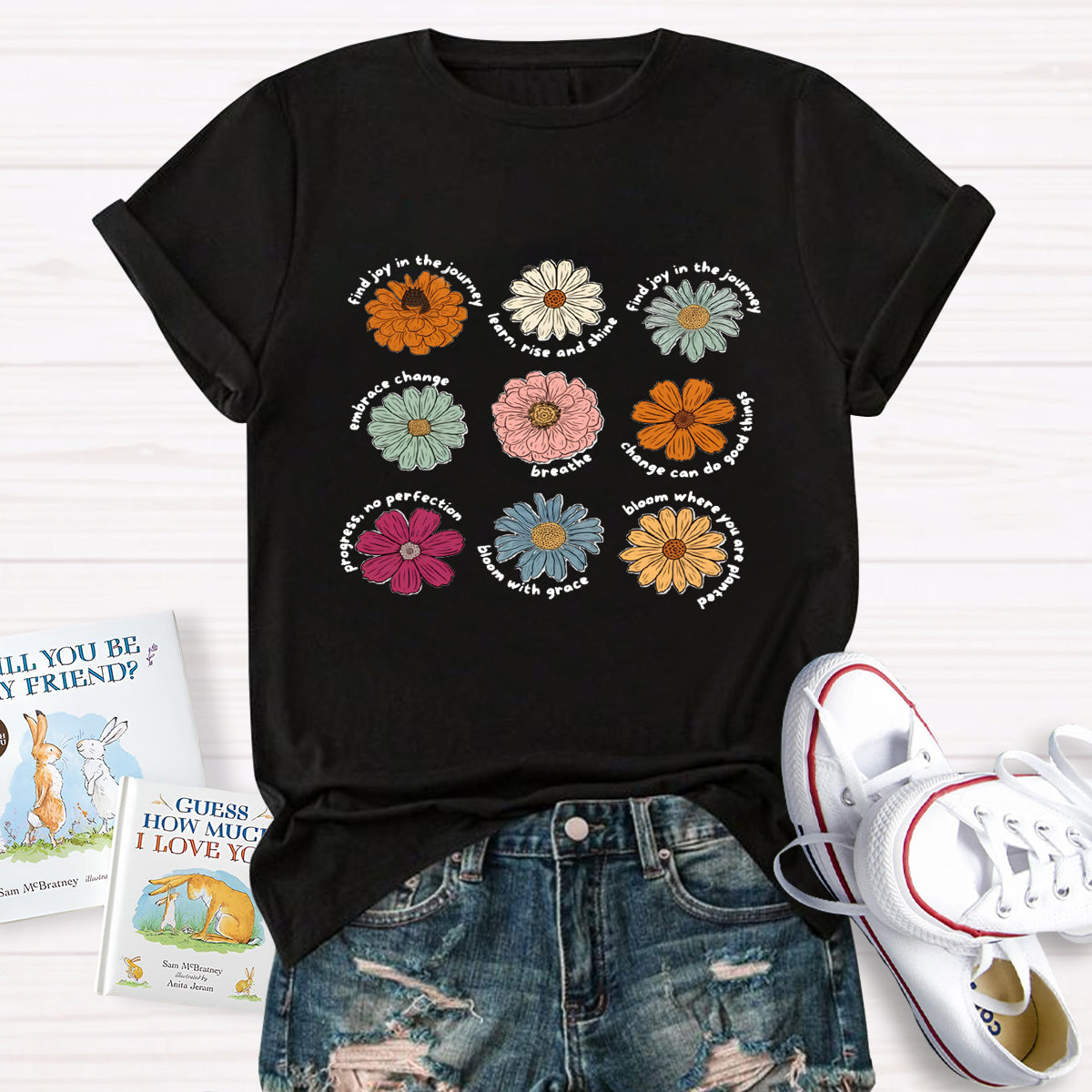 Find Joy In The Journey Learn Rise And Shine Floral T-Shirt