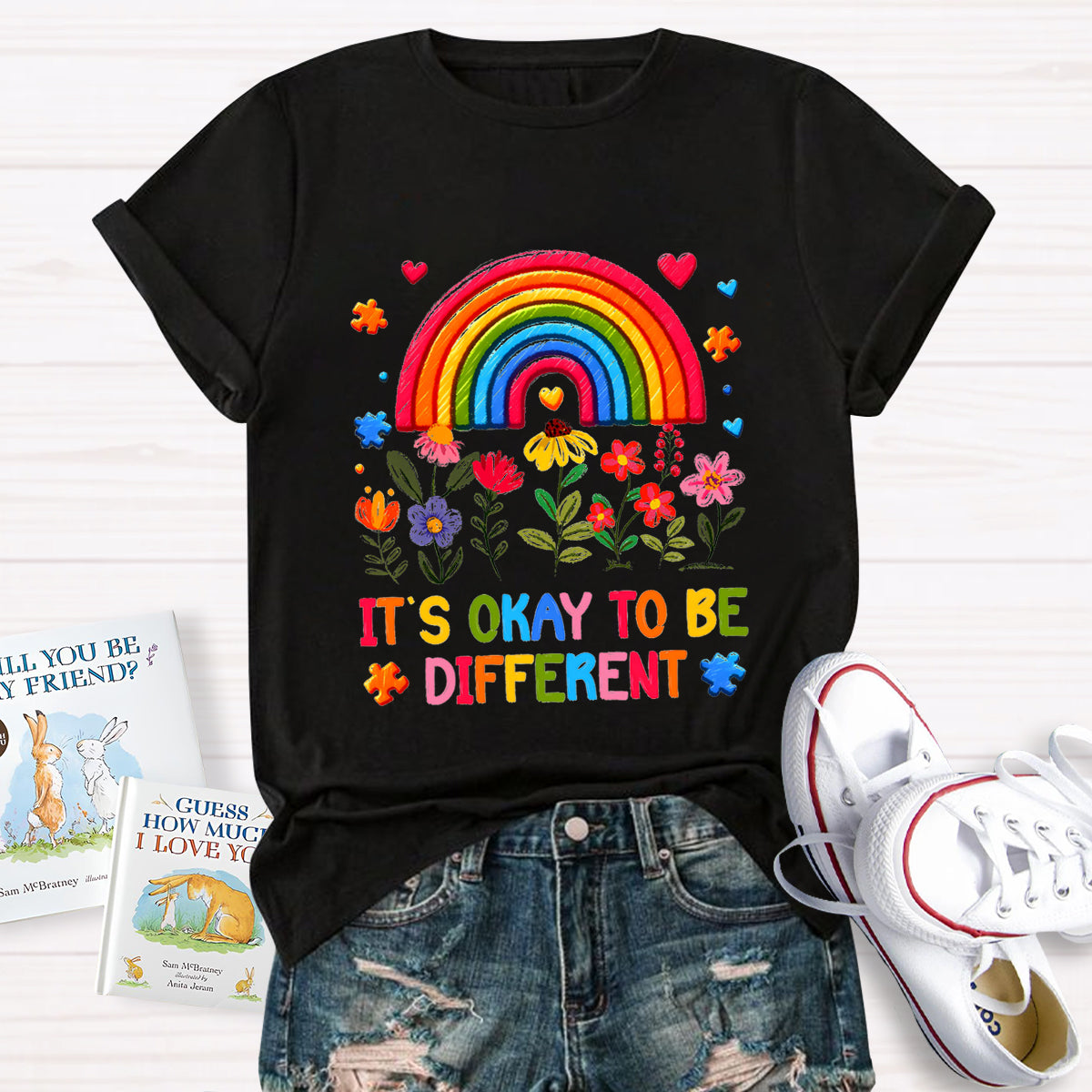 It's Okay to Be Different Floral Rainbow T-Shirt