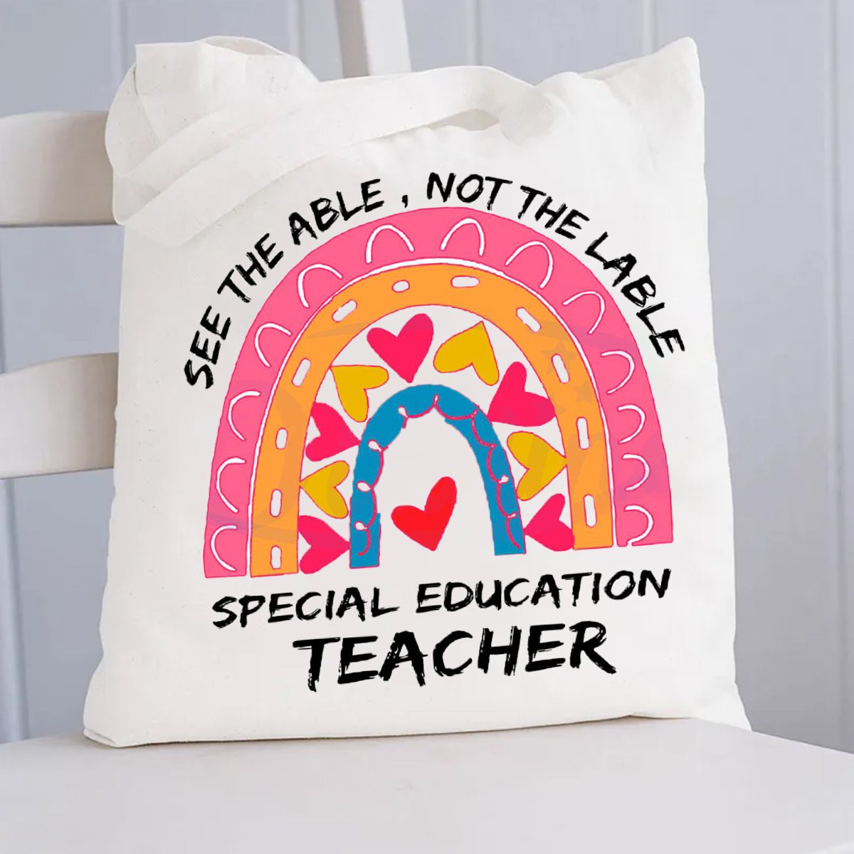 Special Education Heart Rainbow Tote Bag