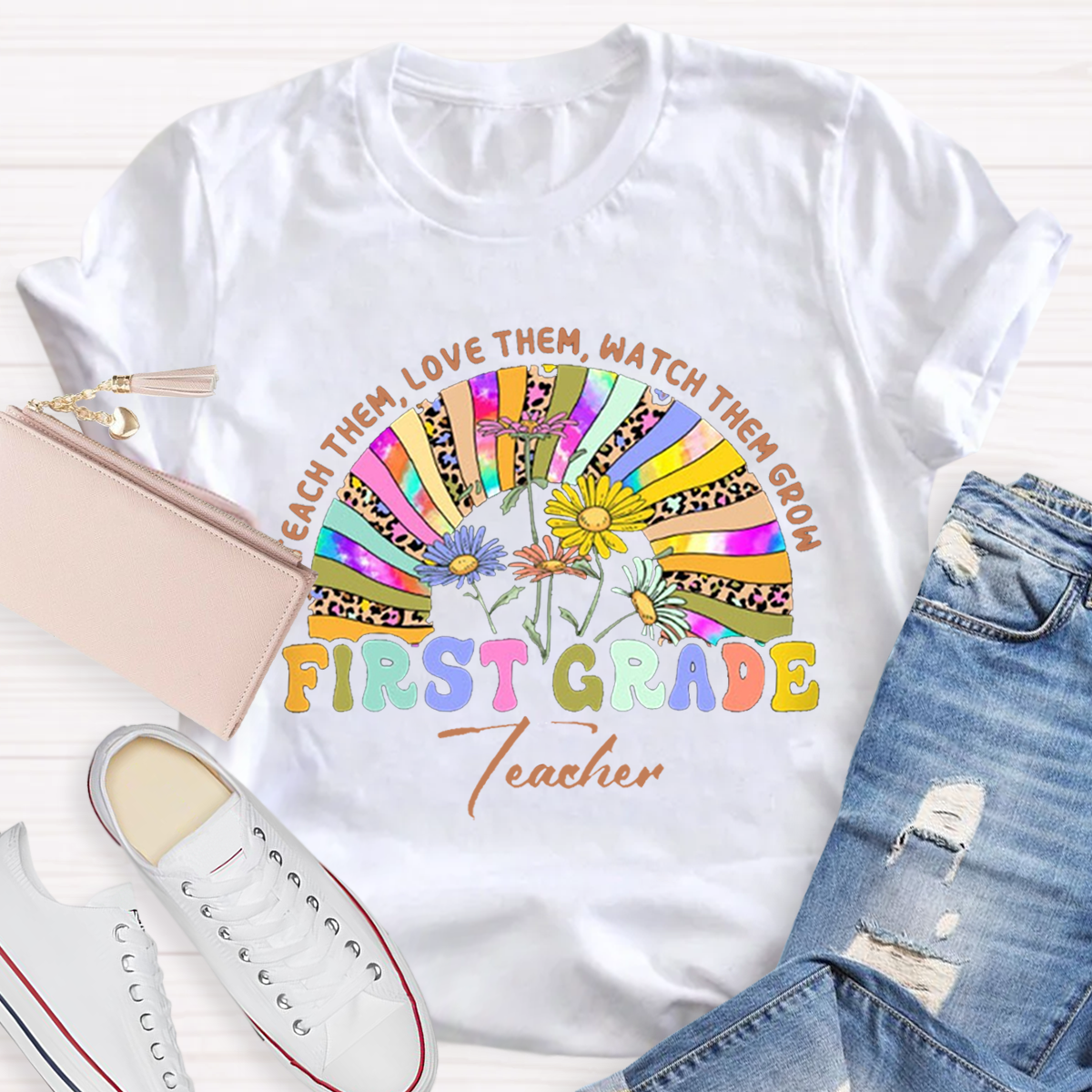 Personalized Name And Grade Teach Them Love Them Watch Them Grow And Back to School Teacher T-shirt