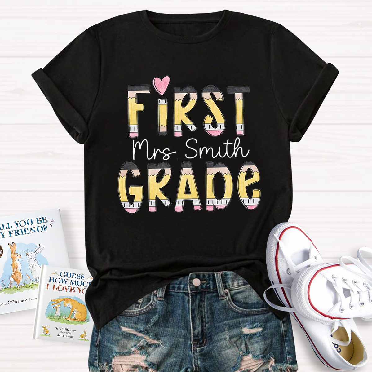 Personalized Grade And Name Teacher Crew T-Shirt