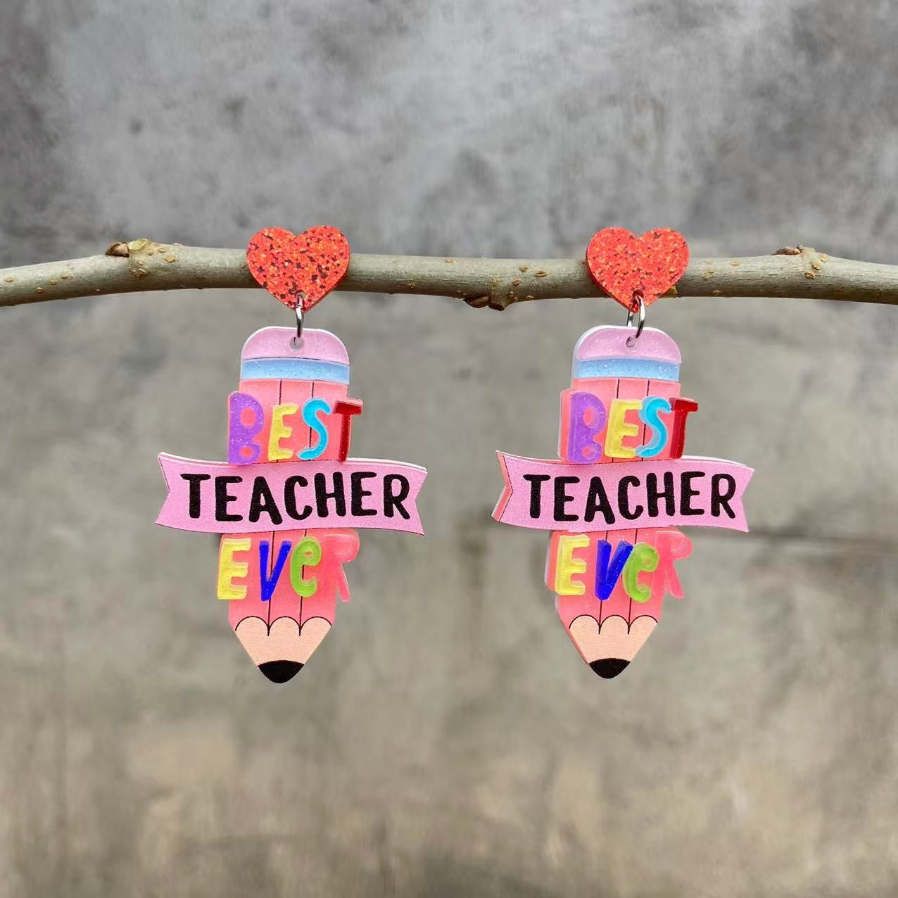 Acrylic Pencil Colored English Letter Earrings
