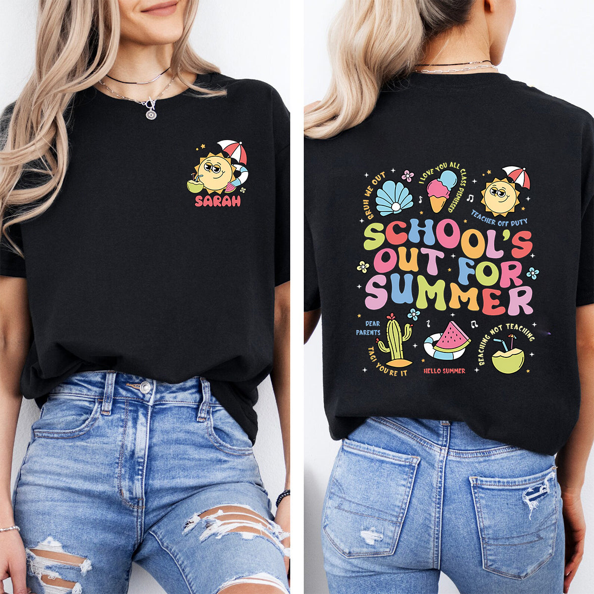 Personalized Name School's Out For Summer Bruh We Out Teacher Off Duty  Double Printed T-shirt