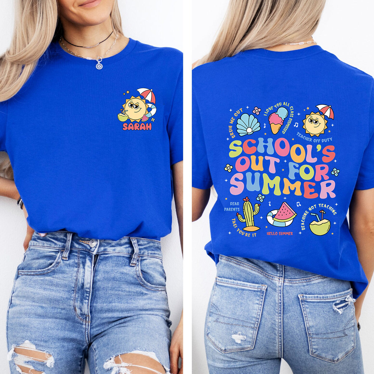 Personalized Name School's Out For Summer Bruh We Out Teacher Off Duty  Double Printed T-shirt