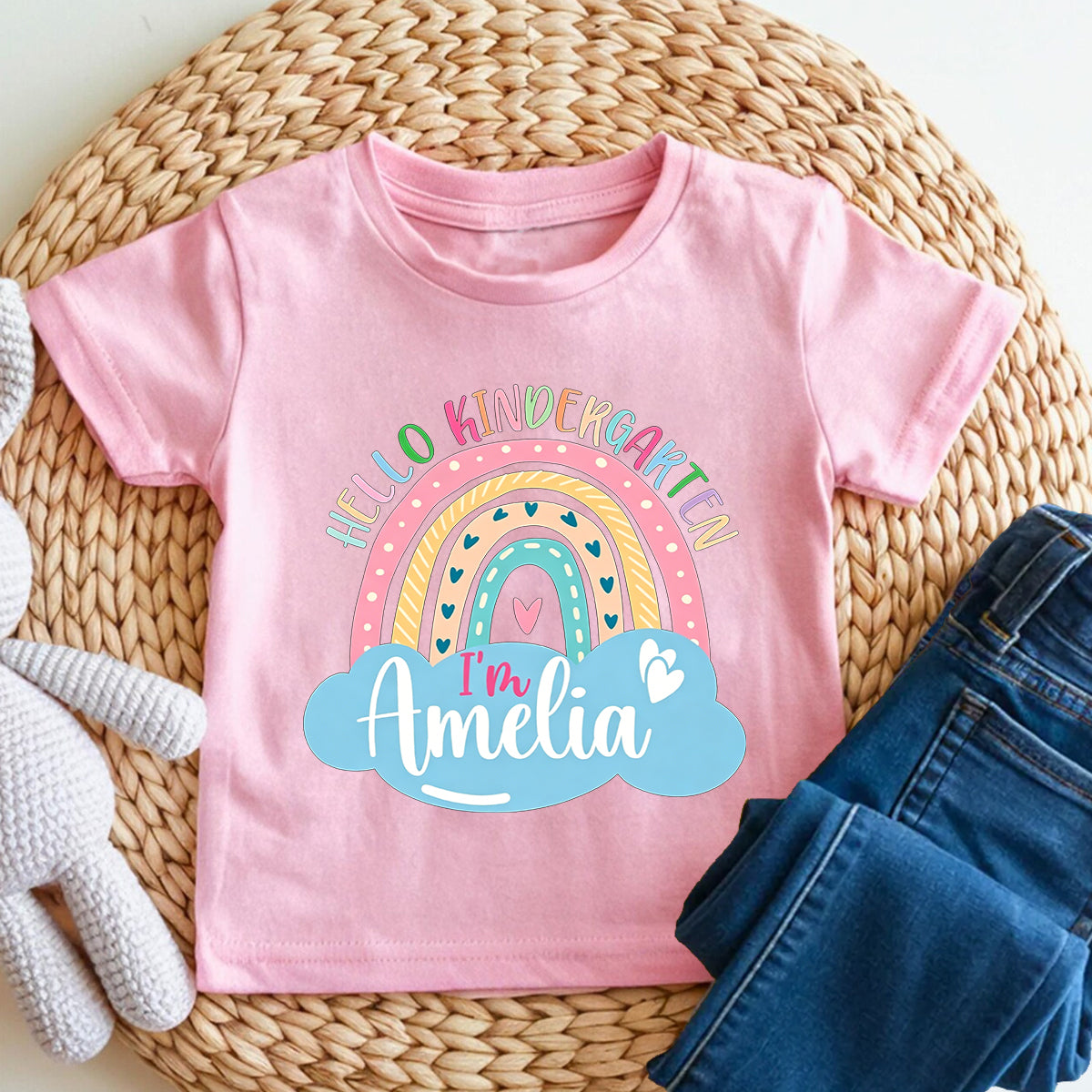 Personalized Name And Grade Hello Kindergarten Hello Rainbow Toddler T-shirts