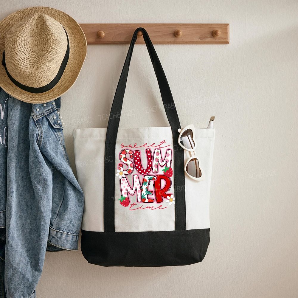 Sweet Summer Time   Color-blocked Canvas Bag