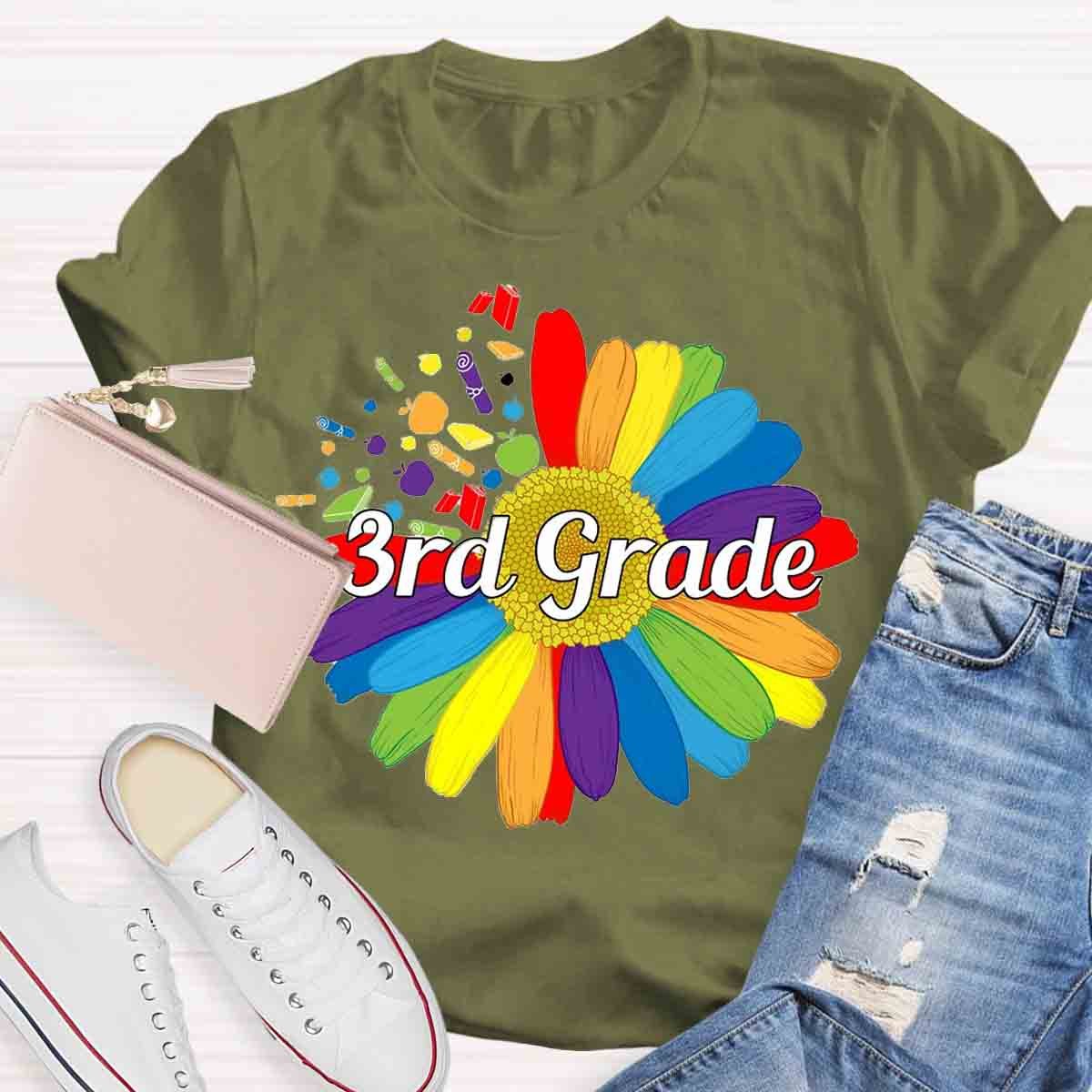 Personalized  Grade Colorful Daisy Print T-Shirt