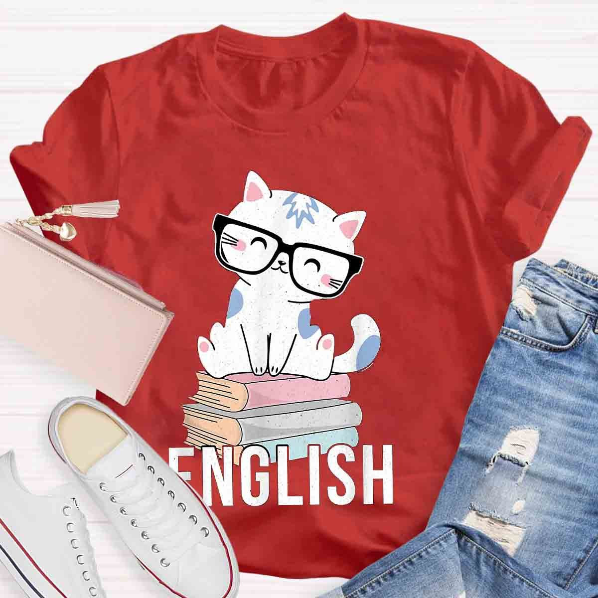 Cat Book English Teacher T-Shirt