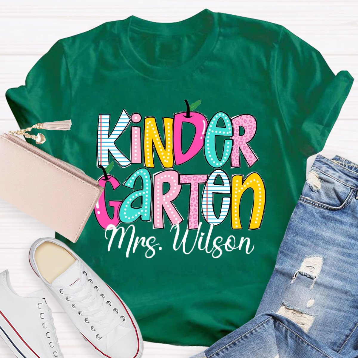 Personalized Grade And Name Colorful Apple T-Shirt