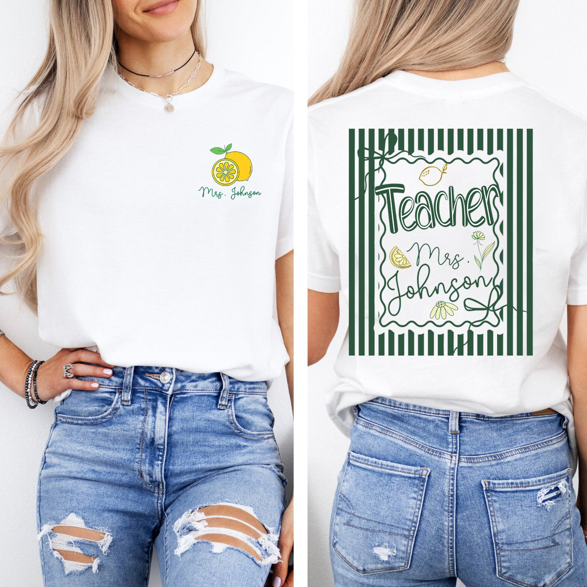Personalized Name  Teacher Lemon Pattern  Double Printed T-shirt