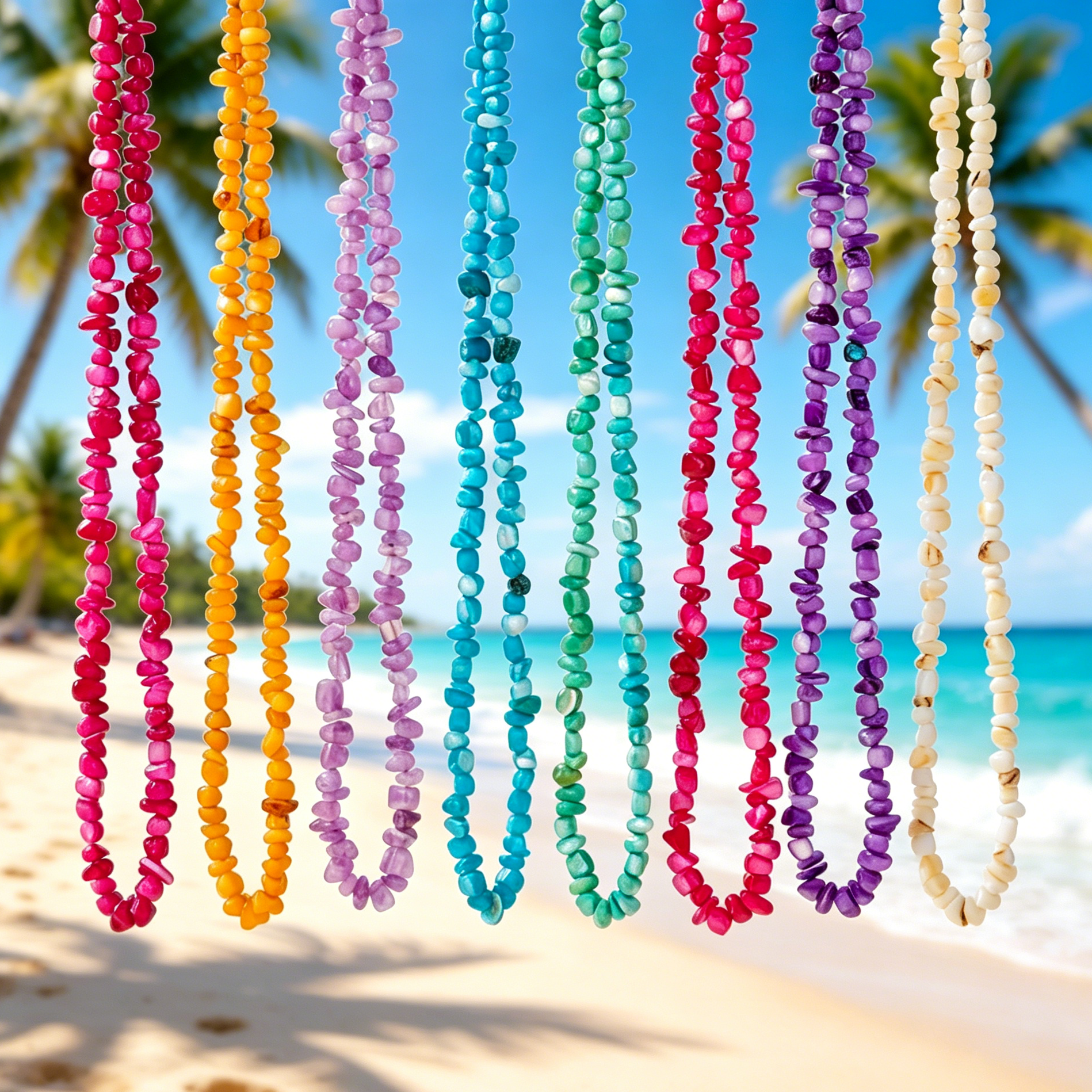 Natural Colorful Crushed Seashell Necklace — Bohemian-Style Summer Beach Vacation Clavicle Chain