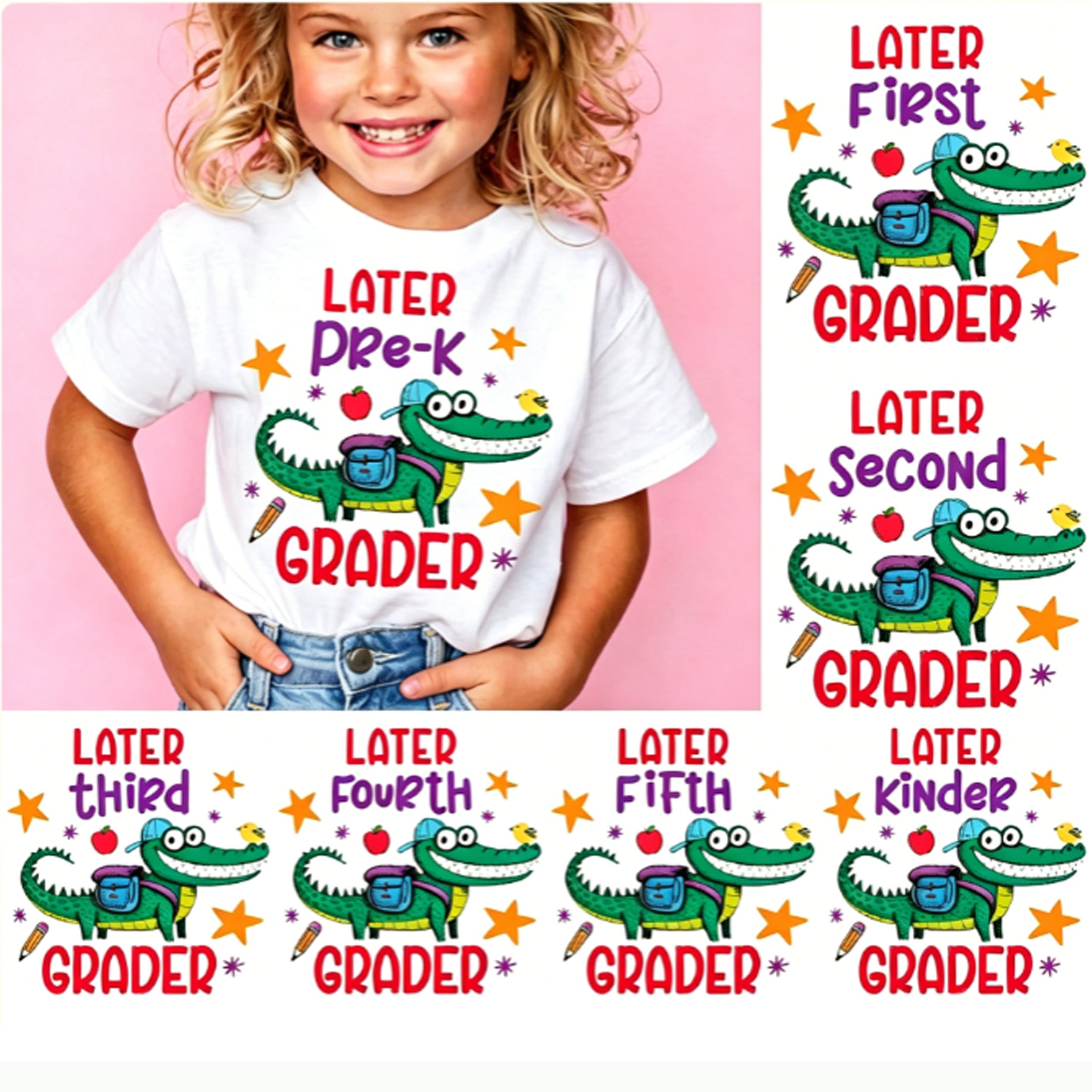 Personalized Grade Later Kinder Grader Crocodile Grades Up Toddler T-shirts