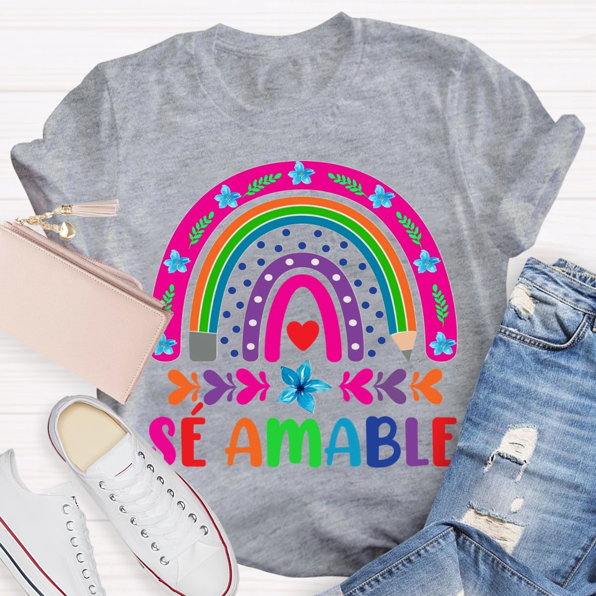 Sé Amable Rainbow Bilingual Teacher Shirt