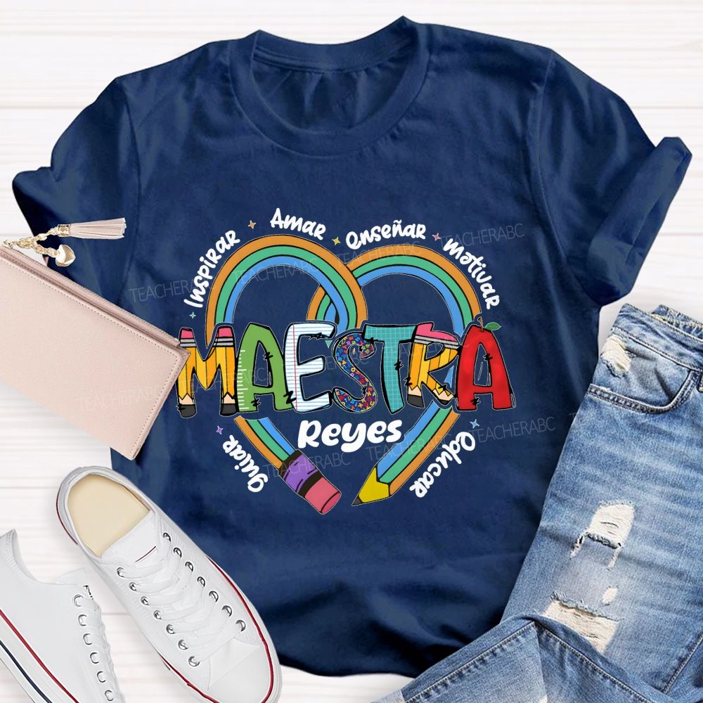 Personalized Name Amar Inspirar EnseñAr Motivar Educar Guiar Spanish Teacher T-shirt