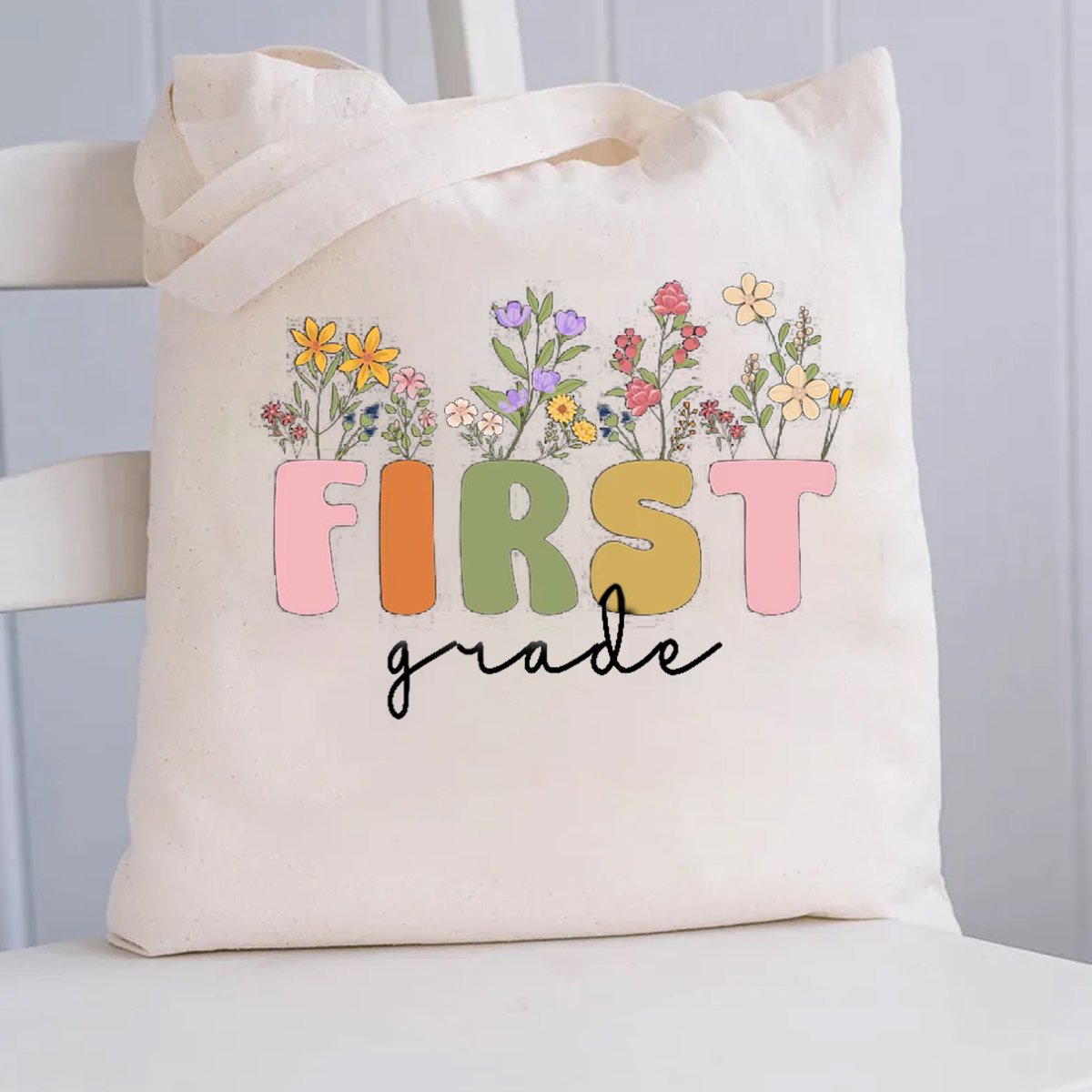 Personalized Grade Flowers Shopping Tote Bag