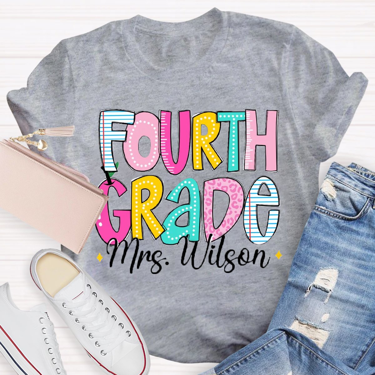 Personalized Grade And Name Colorful Apple T-Shirt