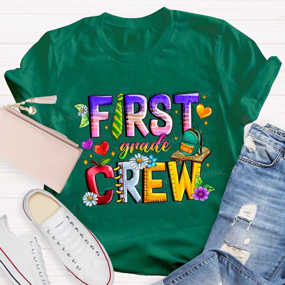 Personalized Grade First Grade Crew Apple Heart  Teacher T-Shirt