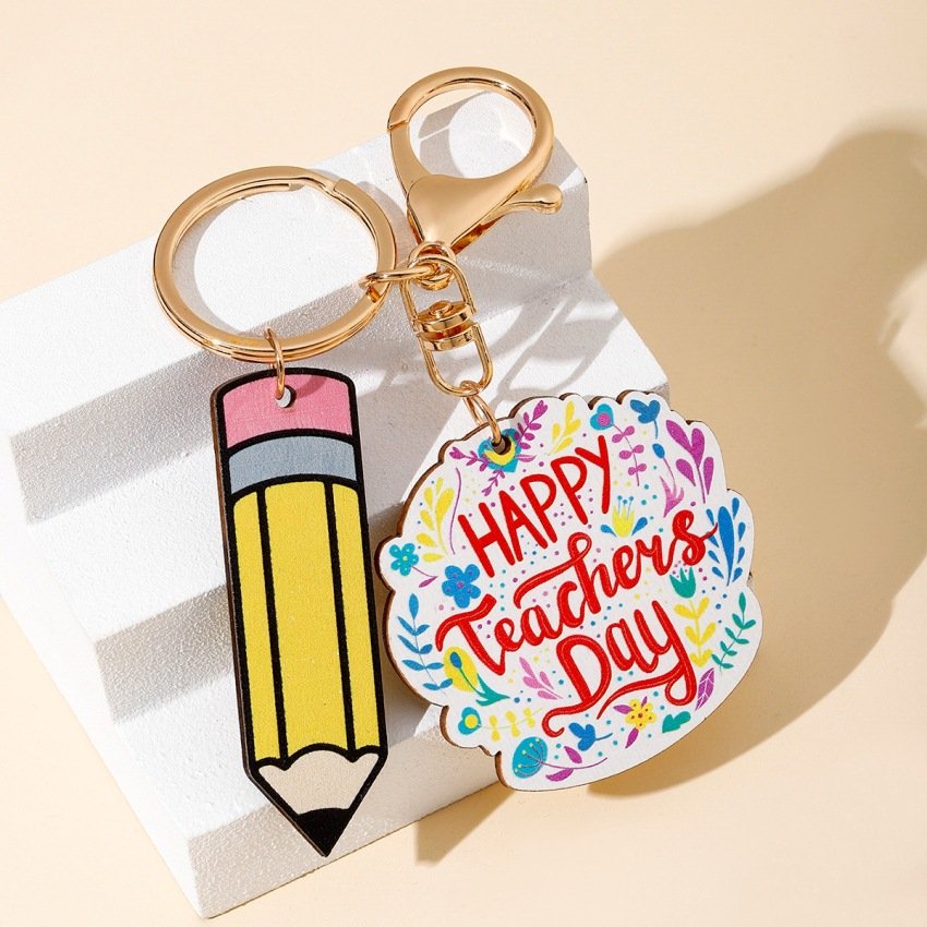 Rainbow Wooden Plaque Tassel Keychain