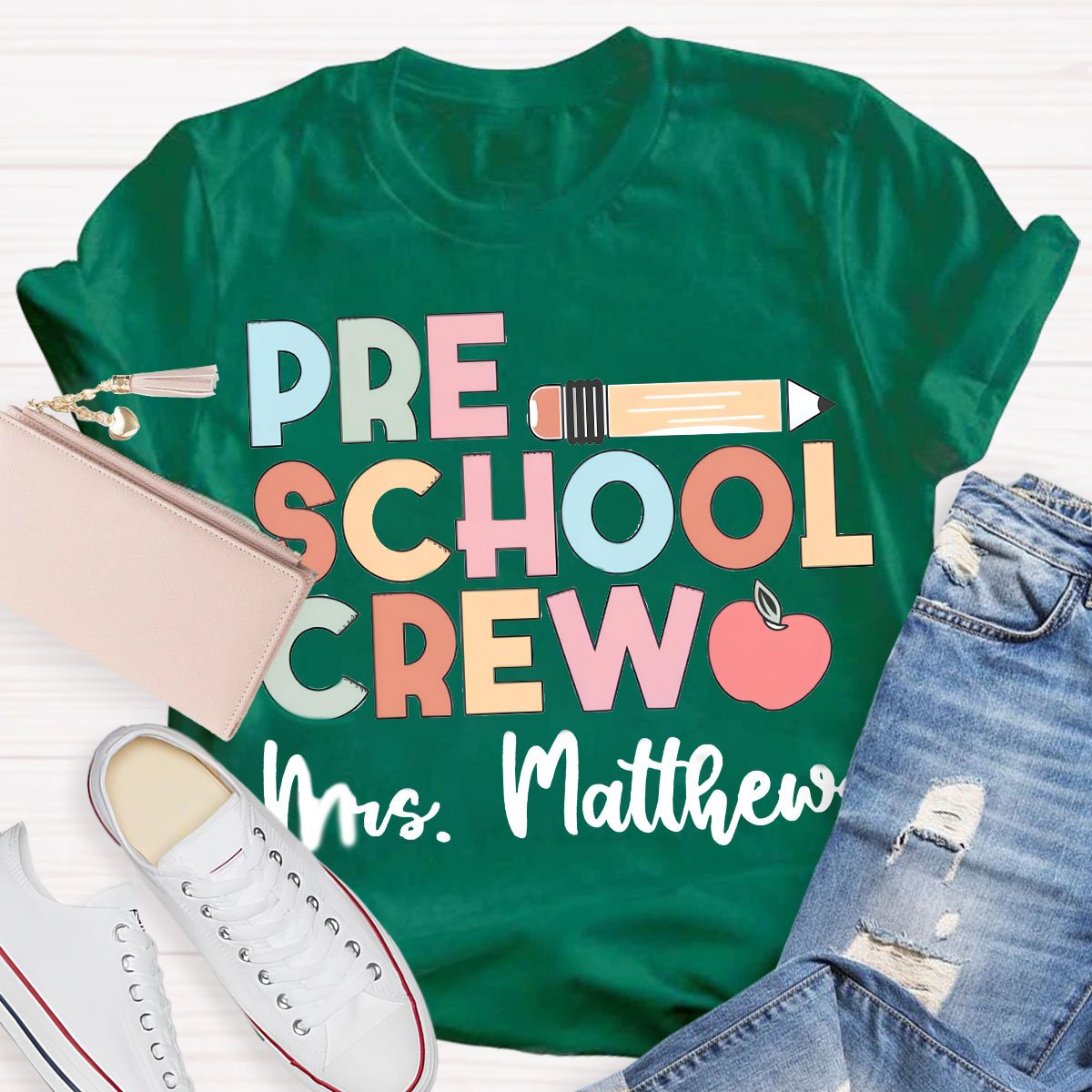 Personalized Teacher's Name And Grade Colorful Teacher T-Shirt