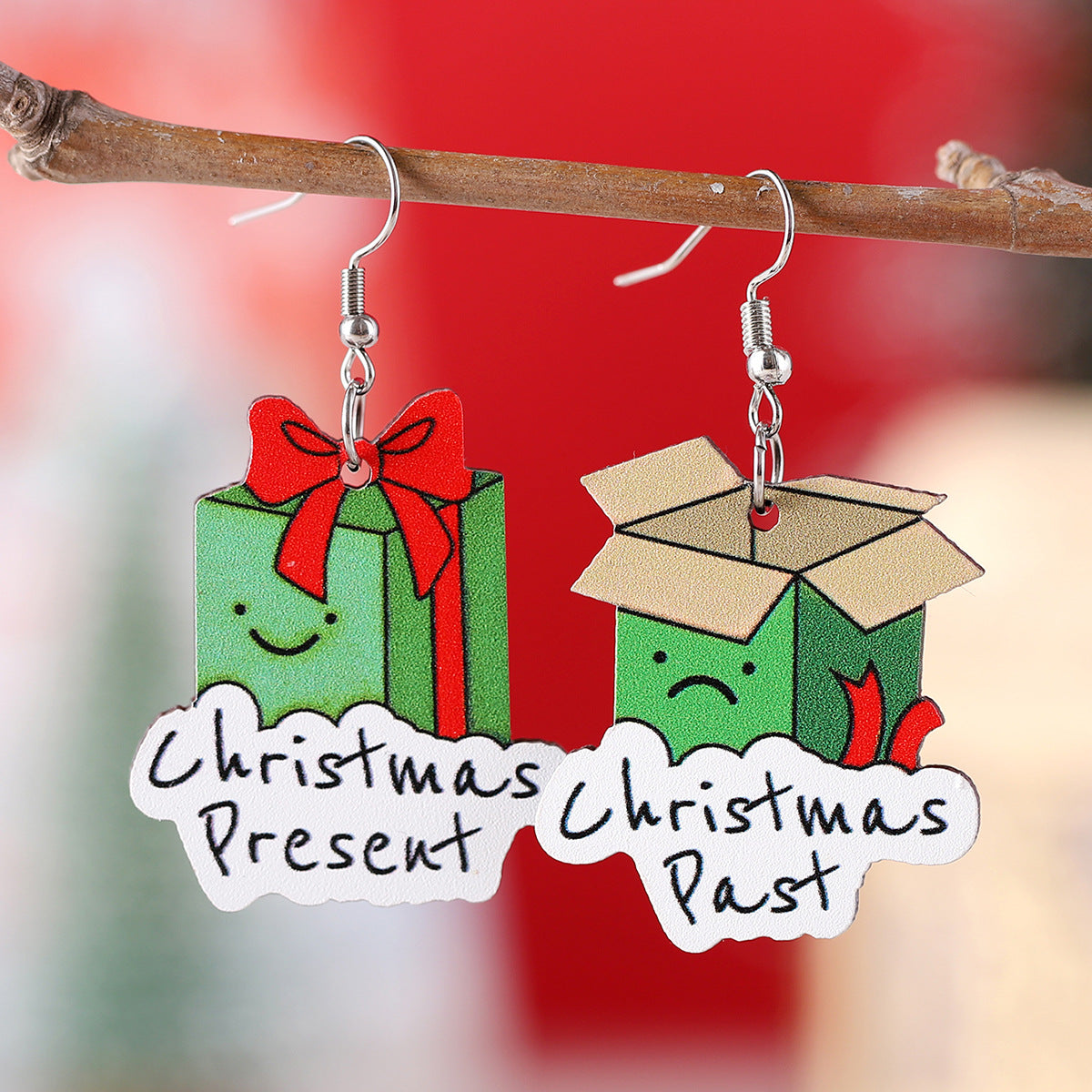 Christmas Gift Box Creative Pendant Earrings