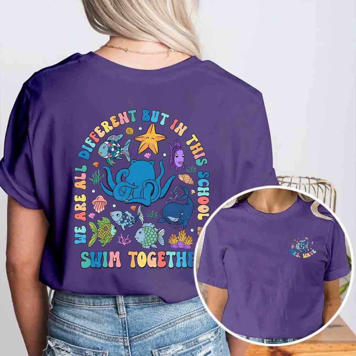 Personalized Name Swimming Together Double Printed T-shirt