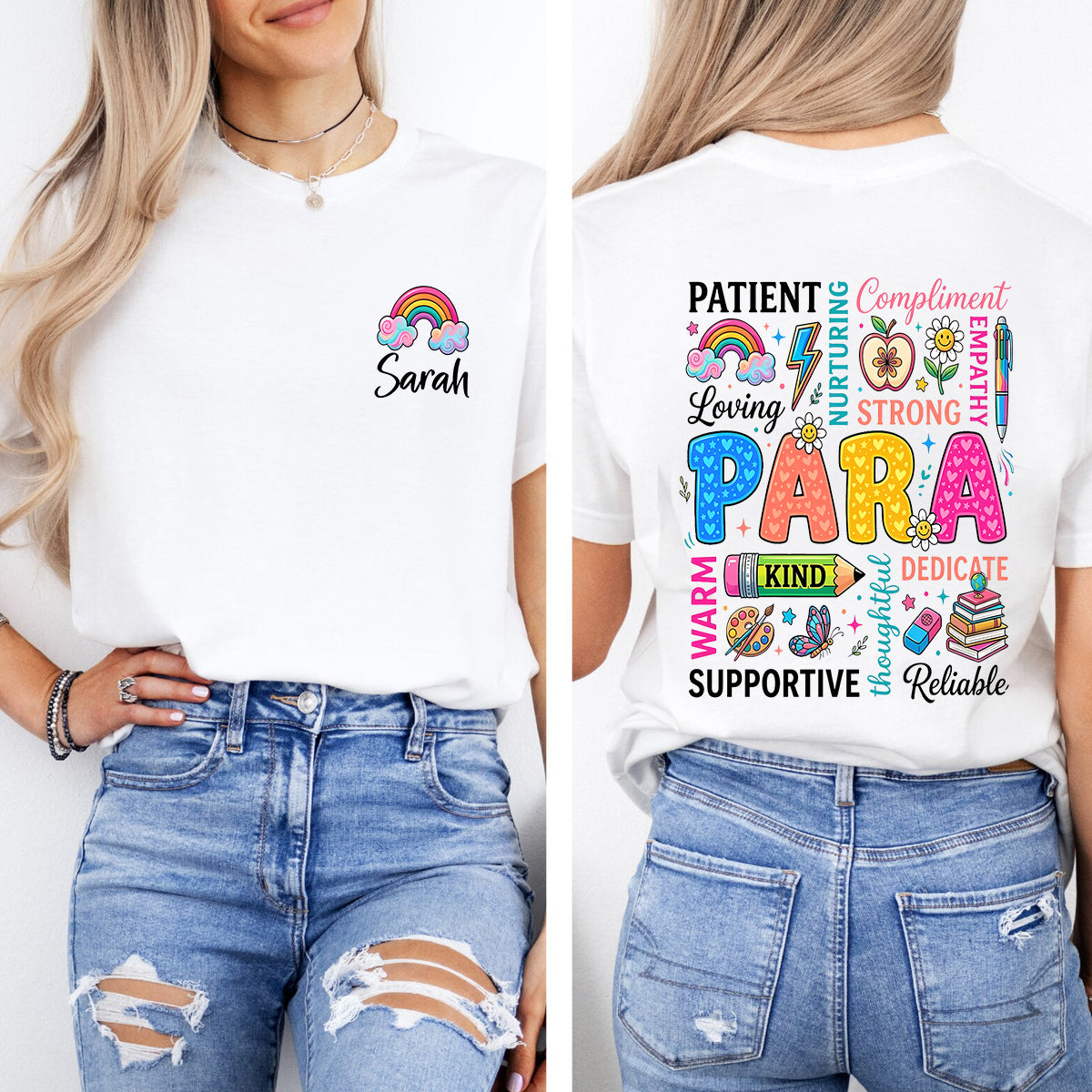 Personalized Name  Para Patient  Strong  Kind Supportive Rainbow  Double Printed T-shirt