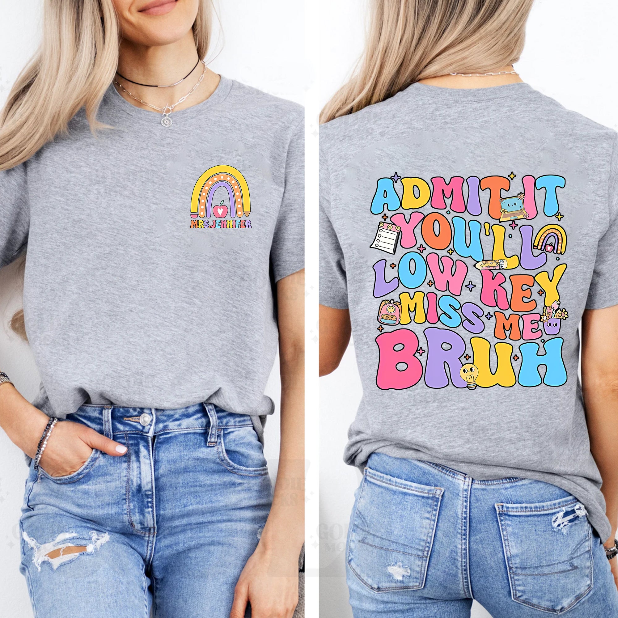 Personalized Name Admit It You'Ll Low Key Miss Me Bruh Colored Font Double Printed T-shirt
