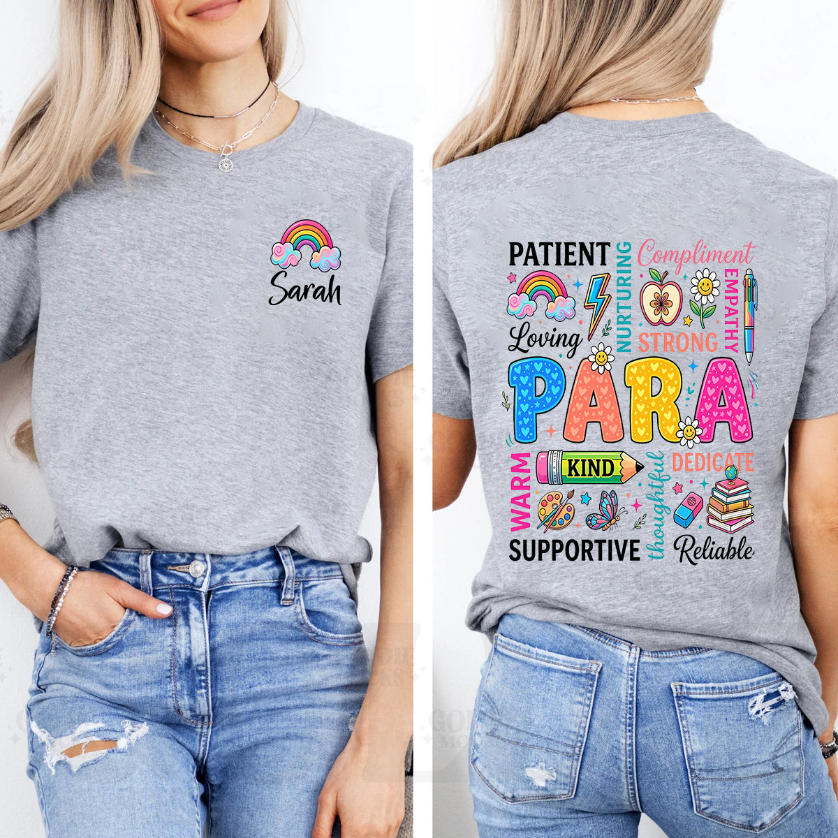 Personalized Name  Para Patient  Strong  Kind Supportive Rainbow  Double Printed T-shirt