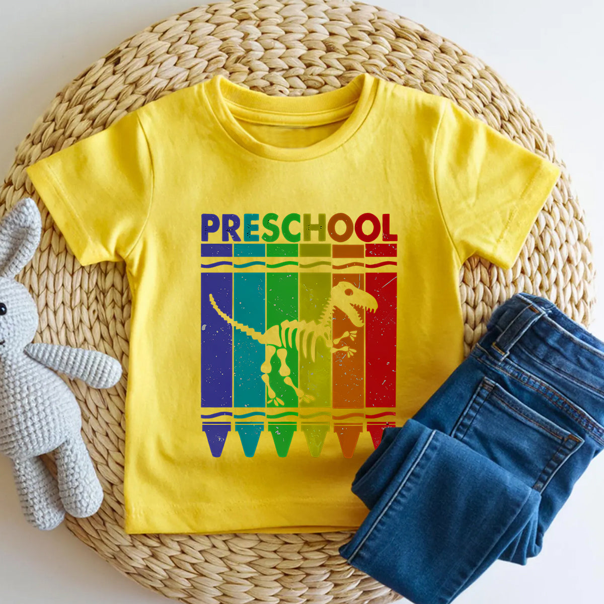 Personalized Grade Preschool Rainbow Crayon Dino Toddler T-shirts