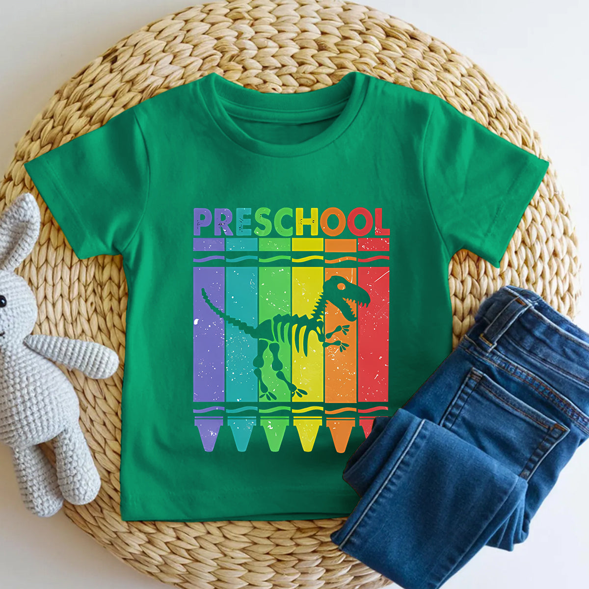 Personalized Grade Preschool Rainbow Crayon Dino Toddler T-shirts